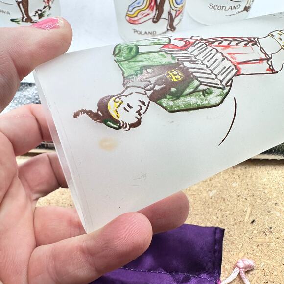 Set of 6 Vintage Frosted Federal Glass Around the World Cocktail Glasses - Picture 6 of 9